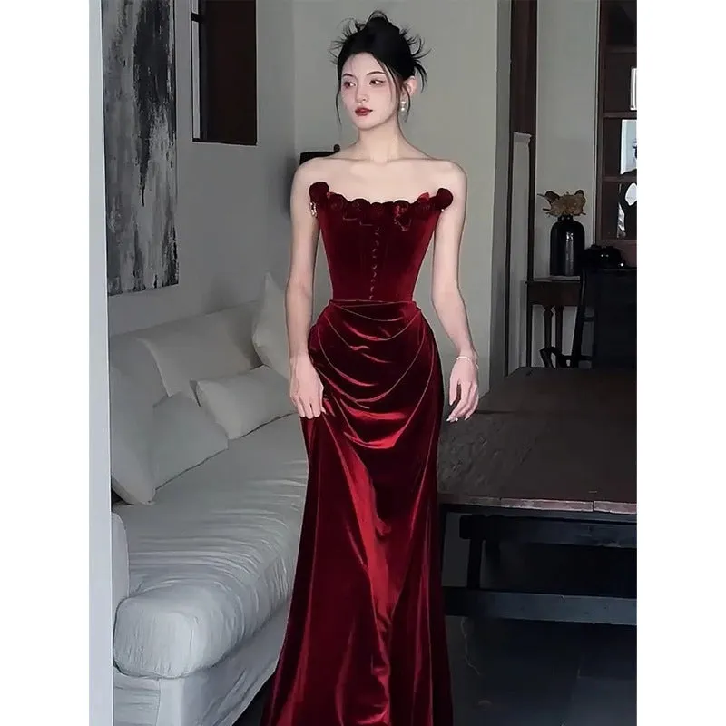 Diynav Toasted Girl Spring And Autumn 2024 New High-End Famous Lady Dress In The Morning Dress With A Breast-Wearing Sexy Fishtail Evening Dress