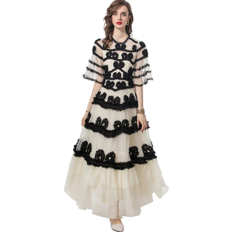 Diynav Industry Three-Dimensional Trumpet Horn Sleeve Round Collar Big Swing Fluffy Dress Dress Summer Autumn Women's Dress 2024