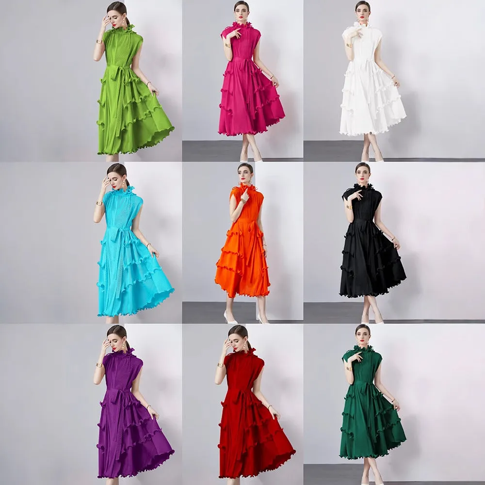 Diynav Dress Sweet Wooden Ear-Stupling Long Heavy Industry Folding Haewn Dress Women 2025 Spring And Summer