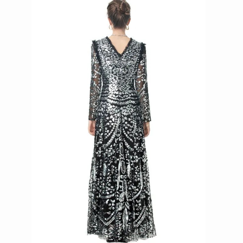 Diynav Temperament V-Neck Heavy Industry Luxury Sleeve Long-Sleeved Black Dress Dress Dress Station Spring And Autumn Women's Dress 2025