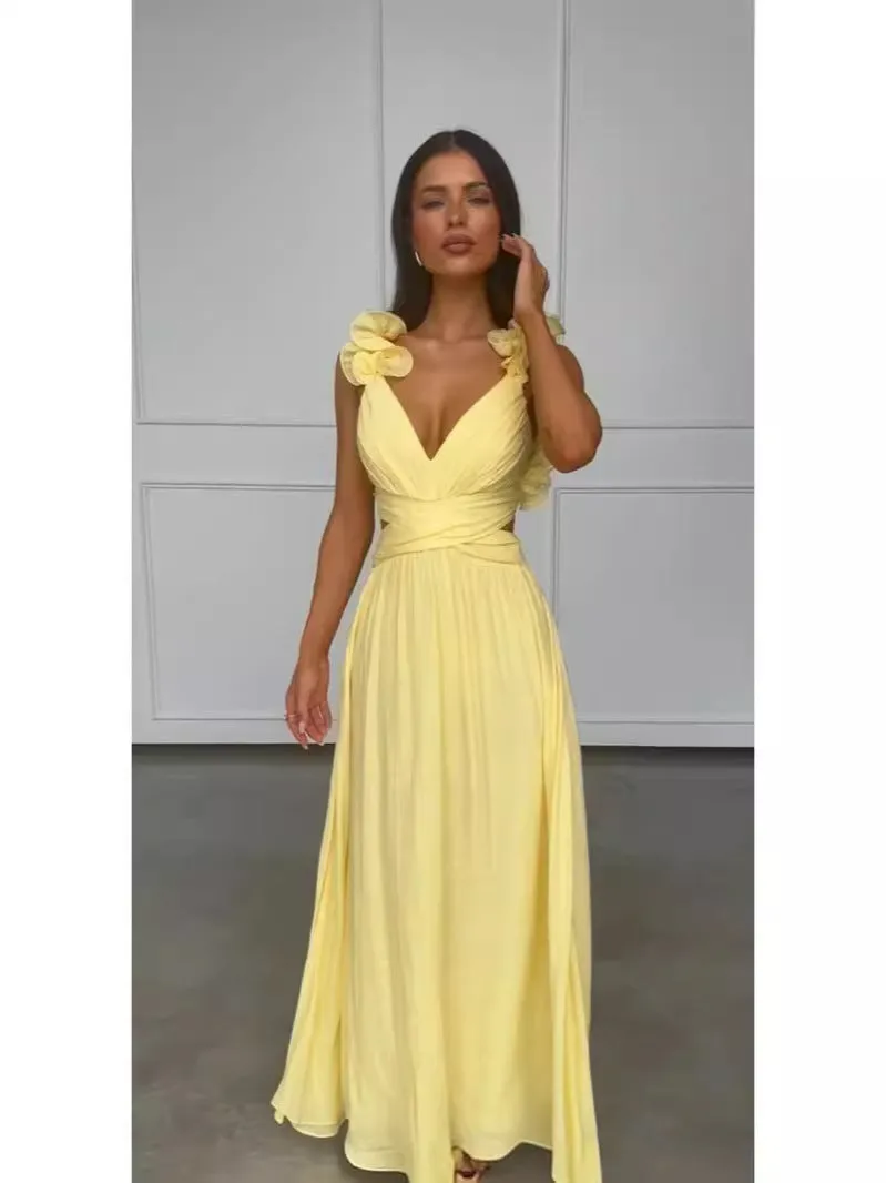 Diynav New Summer Sexy Sleeveless Solid Color Strapped With 100-Folded Dress Dress Woman