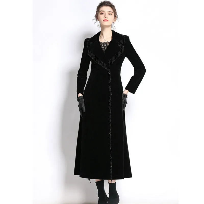 Diynav Temperament Long-Sleeve Windy Wind Coat For Women's Autumn And Winter 2025 New Black Tid Of Breath
