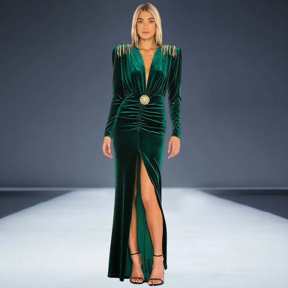 Diynav Women's Sexy Deep V-Neck Velvet Dress Dress French High-End Temperament Dress Dress Woman