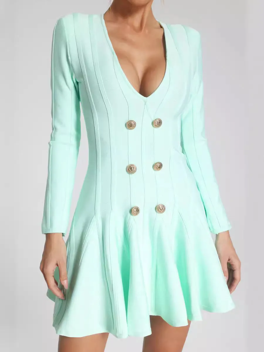 Diynav Dress Banding Dress Deep V-Neck Ultra-Short Fishtail Skirt 100 Folds Big Swing Skirt