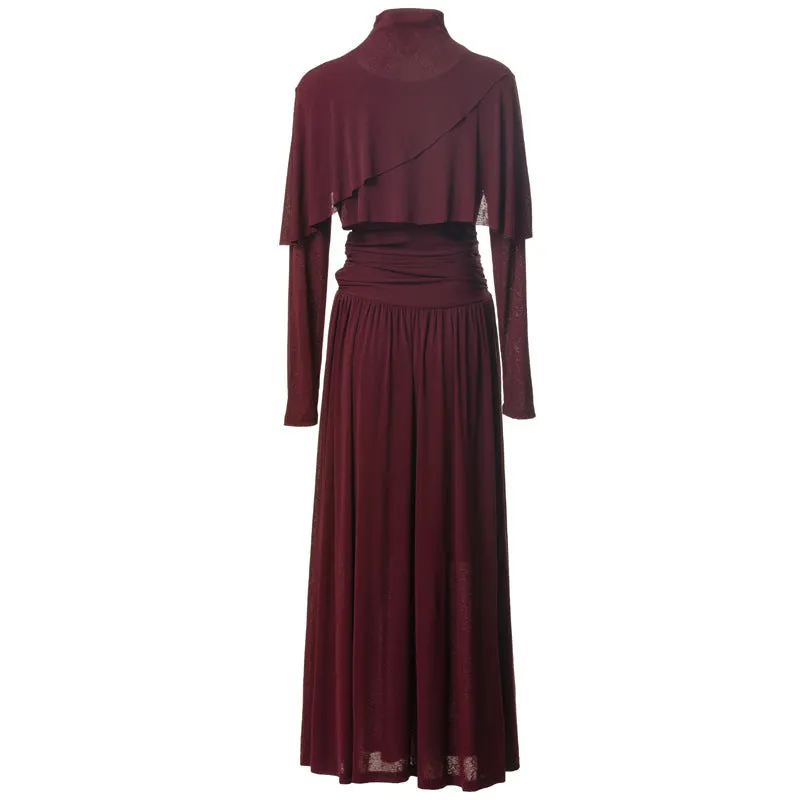 Diynav Sleeves Folded Waist Wine Red Elastic Knitted Princess Style Dress Station Spring And Summer Women New 2025