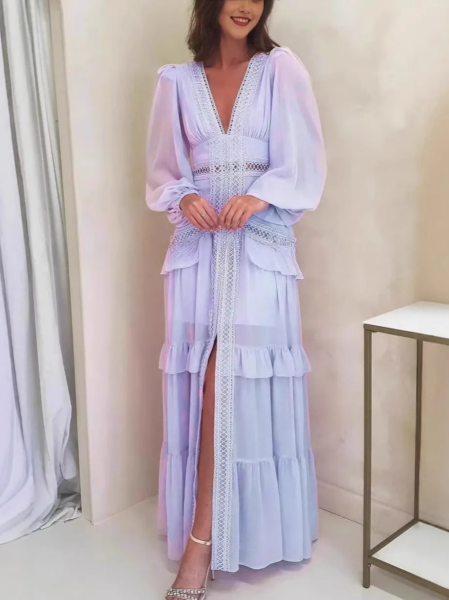 Diynav V Goddess Fan Gentle Sweet Fashion Hollow Tea Rest Temperament Fairy Fairy Sister Light Luxury Dress