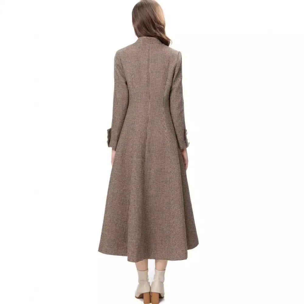 Diynav Collar Long Sleeve Lattice Thousand Bird Print Single Row Buckle Long Coat Women's Autumn And Winter New 2024