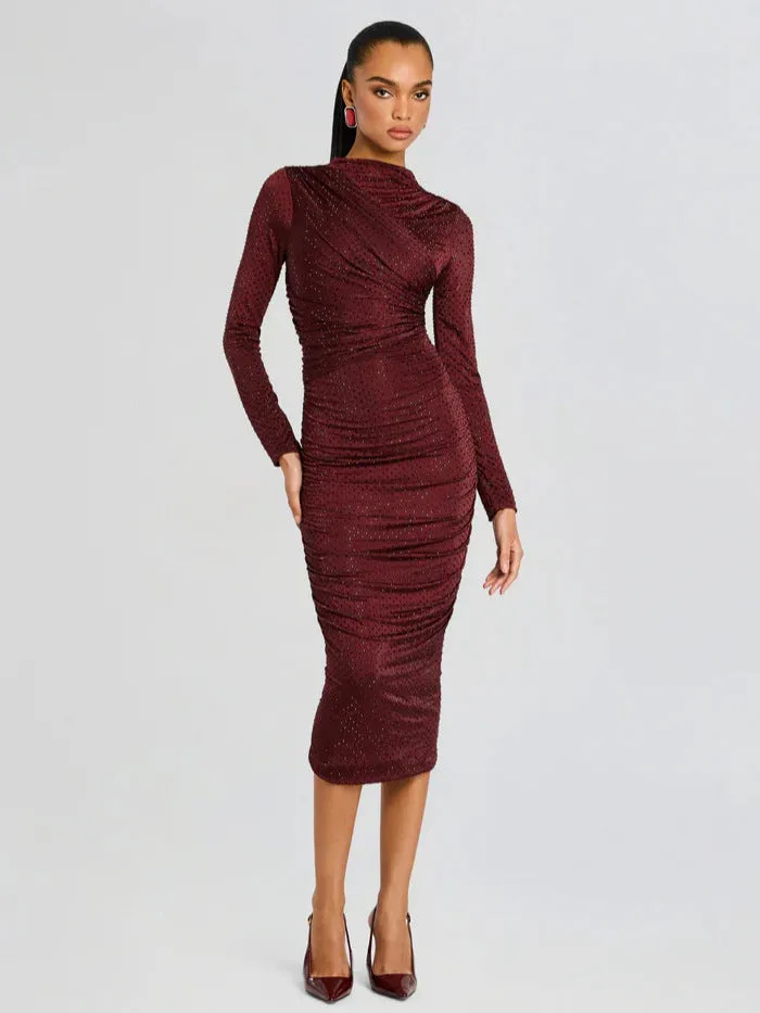 Diynav New Women's Dress Sexy Bag Hip Hot Diamond Fork Long Sleeve Dress