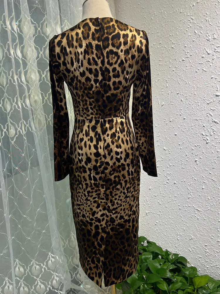 Diynav Print Long-Sleeved Silk-Covered Ass Skinny Sexy Open-Fork Pencil Dress Autumn Women's Dress New 2025