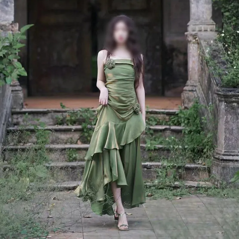 Diynav Dress New French Masquein Green Sling Dress Female Summer At-Aug Princess Birthday Dress