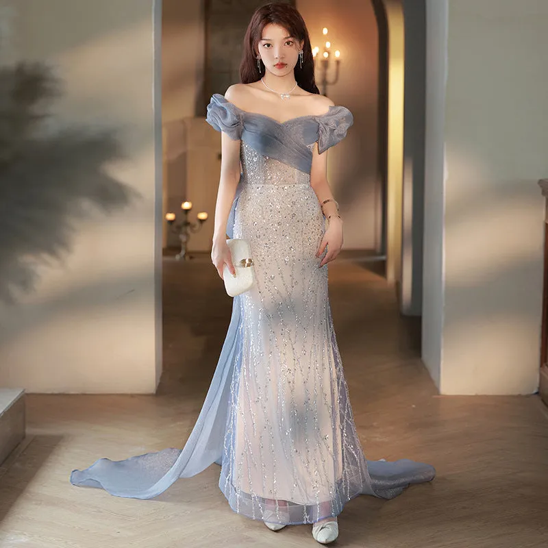 Diynav Dress Dress Woman 2024 New Blue Fishtail High-End Light Luxury Niche High-End High-End High-End French Toast Bridal Wedding Dress