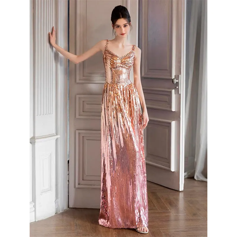 Diynav Dress Dress Dress Women Senior Sense Flashing Slings Bridal Banquet Host High-End Light Luxury Niche