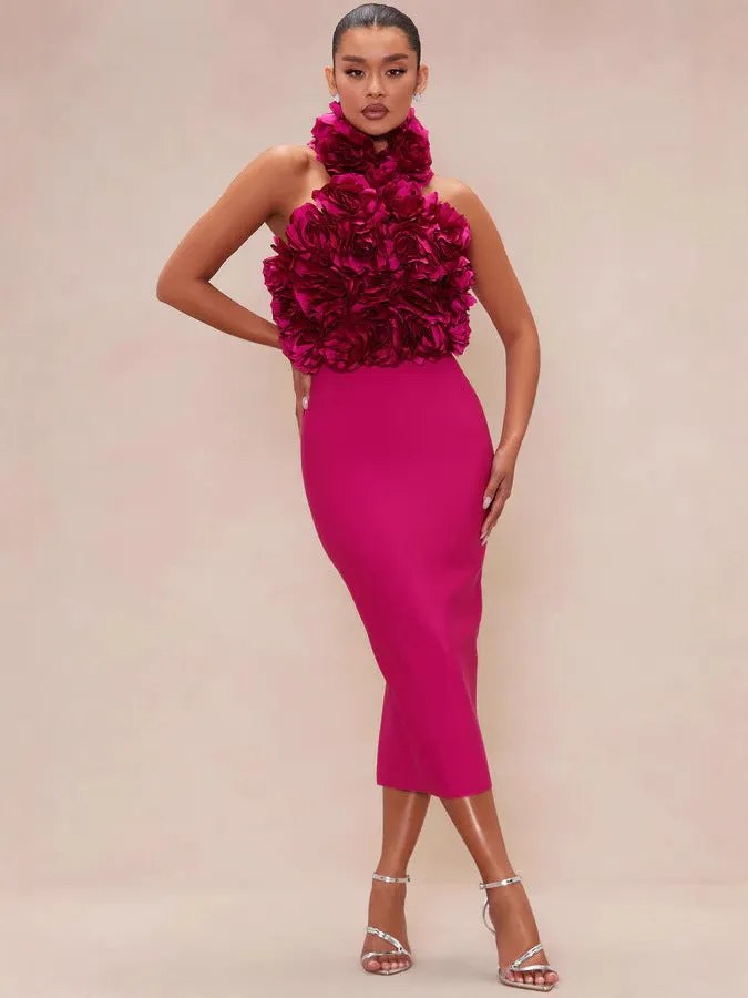 Diynav Band Strap Dress Evening Dress High-End Dress Direct Hanging Neck Big Flower Dress New