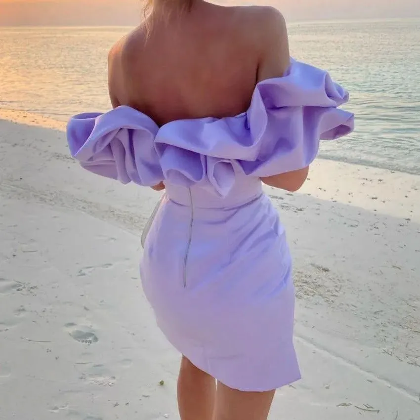 Diynav 2024 Summer Women's Clothing Lotus Side Sexy Oblique Shoulder High-End Temperament Dress Dress Dress