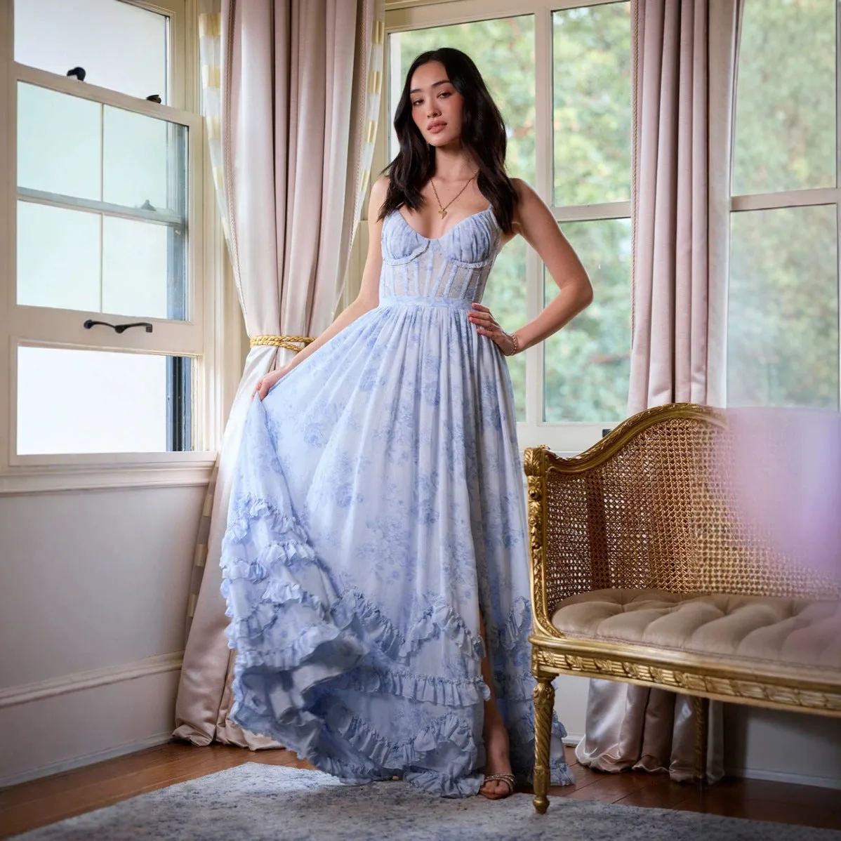 Diynav Sexy Pure-Want Wind Hanging Neck Dress Women's Summer Long Seaside Resort Wind-Dexed Skirt Floral Dress