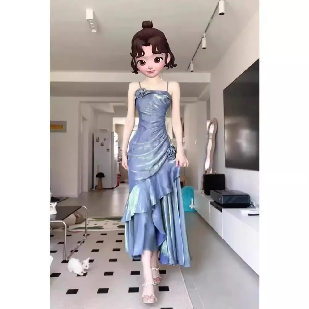 Diynav Dress New French Masquein Blue Hanging Dress Female Summer At-Aug Princess Birthday Dress