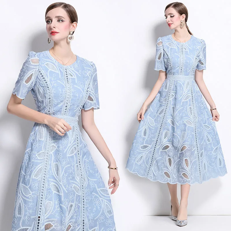 Diynav Niche High-End Water-Soluble Lace Dress Light Luxury Elegant Temperament Hollow Embroidery Embroidery Dress