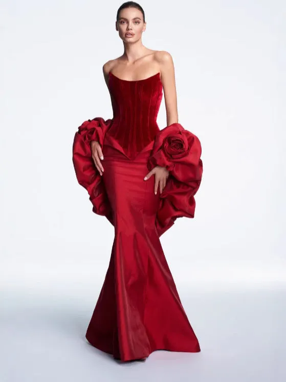 Diynav Spring And Summer Women's Velvet Velvet Dress Flower Dress Dress Dress