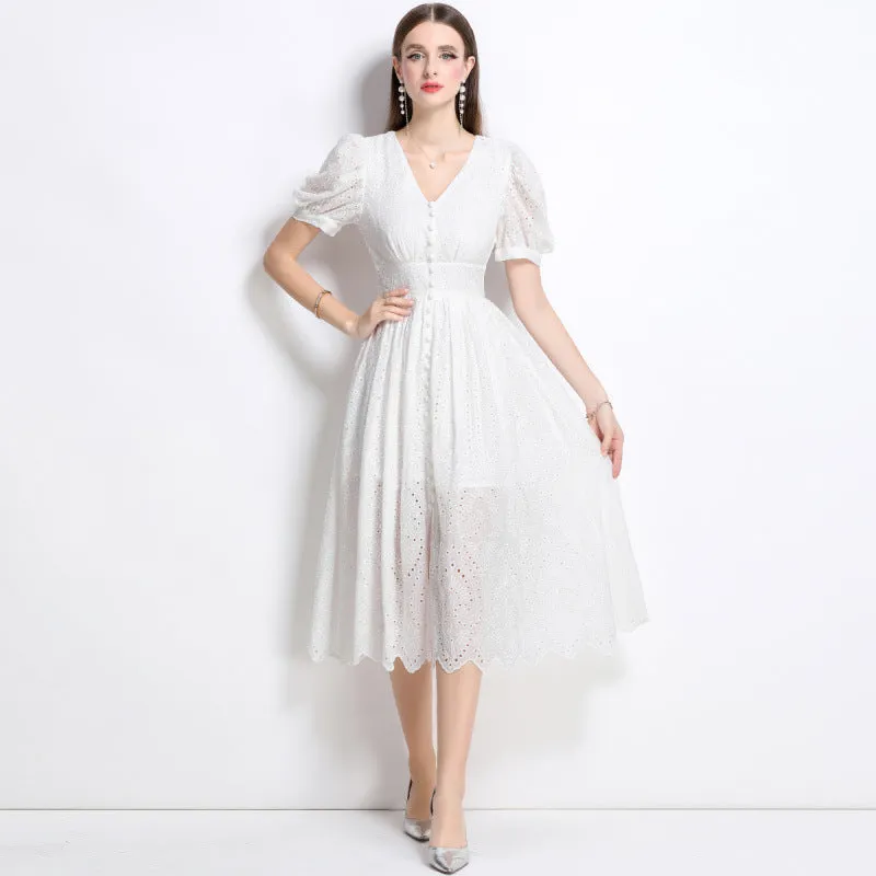 Diynav Dress Female Travel Photo Summer French Hollow High-End Feel Seaside Beach Long Skirt