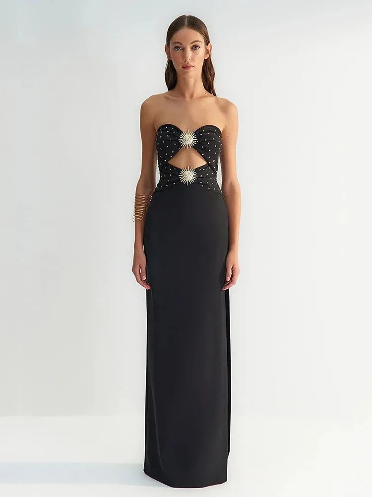 Diynav Women's Hot Diamond Metal Accessories High-End Elegant Long Body-Covered Braided Dress