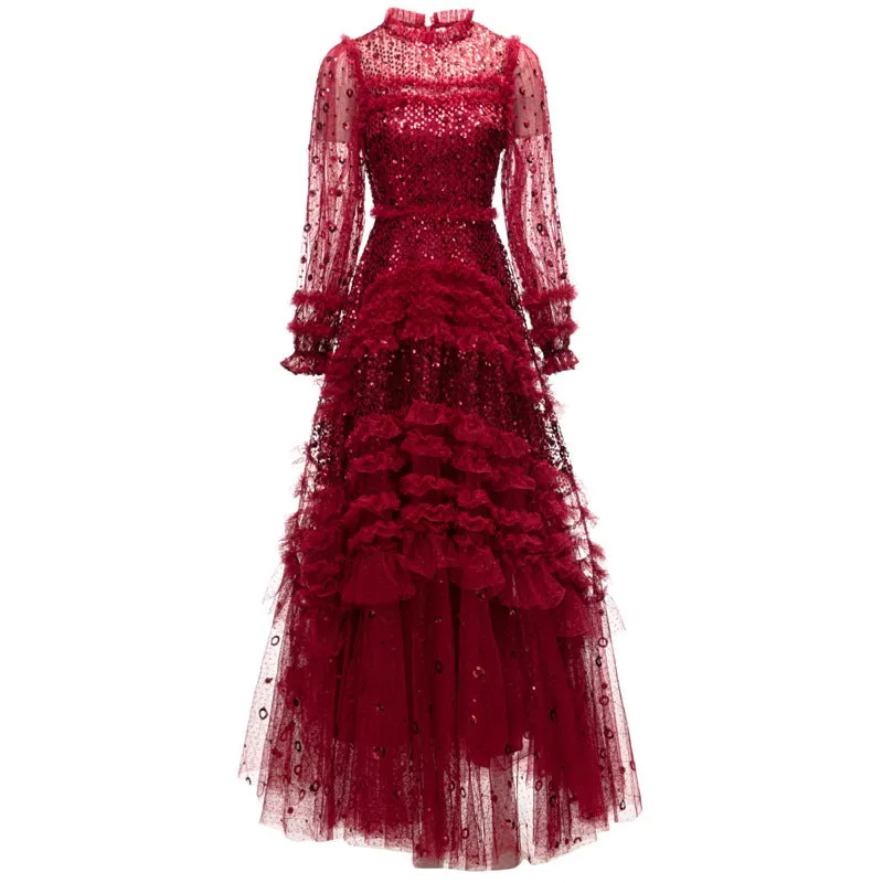 Diynav Industry Lily Retro Lotus Leaves Side Spliced Apricot Sweet Swing Dress Dress Autumn And Winter Women's Dress 2024