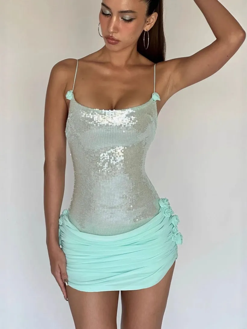 Diynav Women's Sexy Perspective View Of The Sling Dress With The Temperament Of The Dress Body Flowers