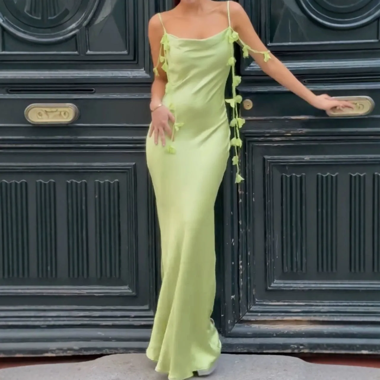 Diynav Summer New Net Red With The Same Lace Slings Ribbon Ribbon Dress Fashion Lotus Leaf Side Ribbon Skirt