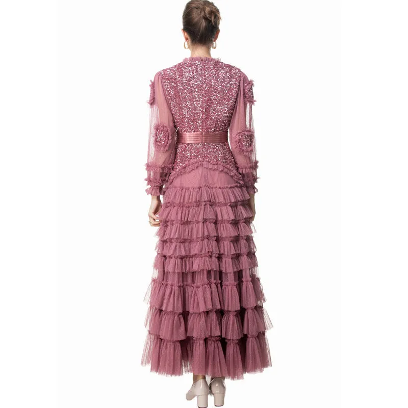 Diynav Industry Glide Sexy V-Neck Lotus Side Fluffy Long Dress Dress Dress Stand Women's Spring And Summer 2025