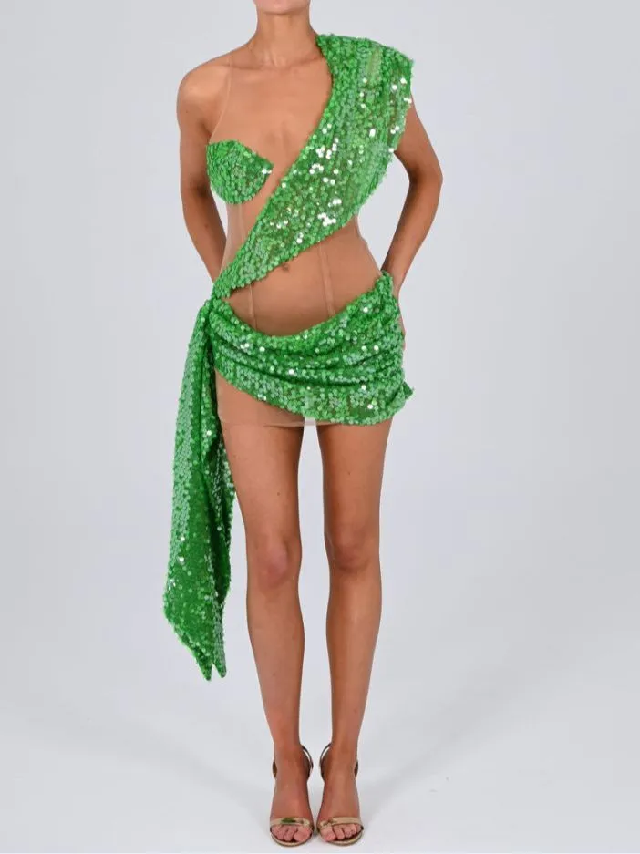 Diynav Women's Sexy Perspective Of The Squint Dress Temperament Slant Shoulder Splicing Dress Dress With The Ass Short Skirt Woman