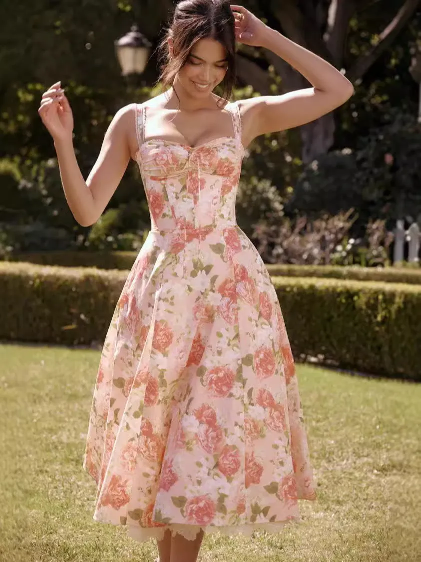 Diynav Sale Of New Sexy Slings Print Dress Mid-Length Dress High-End Temperament Thin Tie Dress Dress Dress Dress