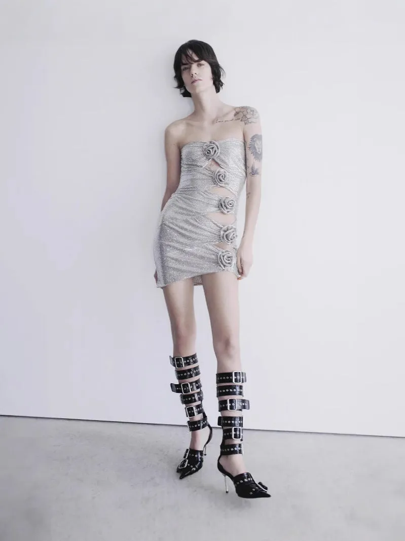 Diynav Sales Explosion Sexy Hollow Hot Diamond Tight-Body Bag Dress Flower Diamond Temperament Dress Long