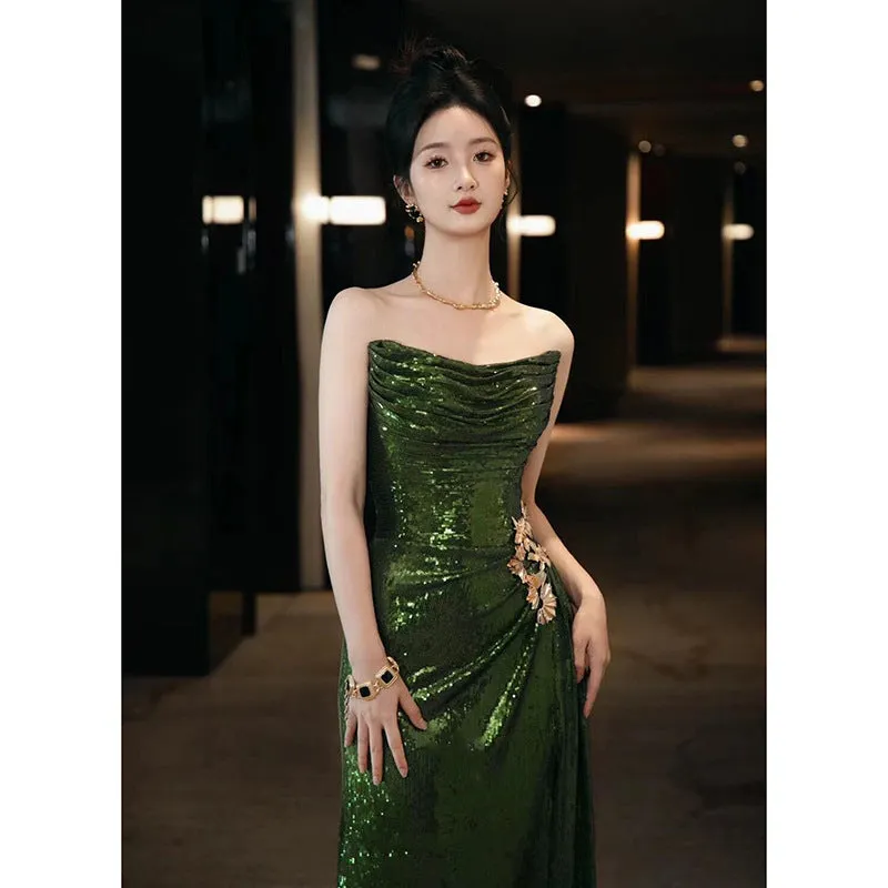 Diynav Dress With Breasts 2024 New High-End Feeling Annual Meeting Presided Over The Light Luxury Small High-End Body-Body Banquet Fishtail Skirt