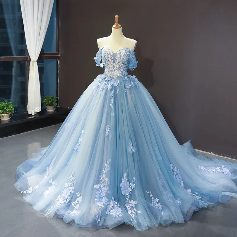 Diynav Evening Dress Female Brating Host Long Punt Skirt Art Exam Bride Wedding Temperament High-End Blue Color Yarn