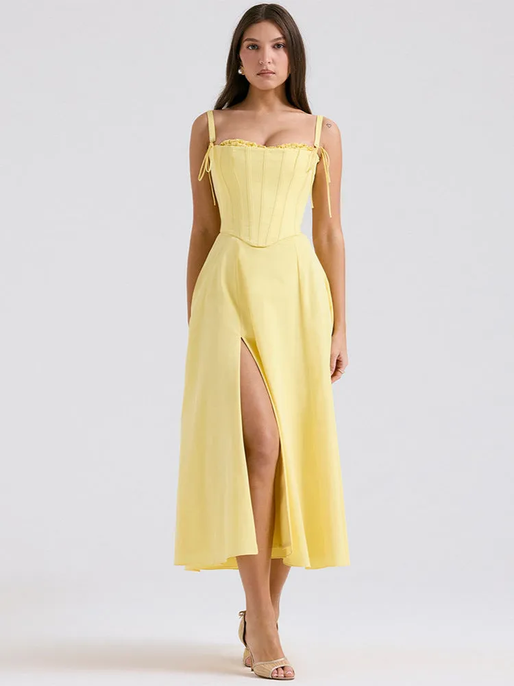 Diynav Solid Color Sexy Tective Dress Body Shaped Fish Bone Tie Sling Small Top Suit Dress