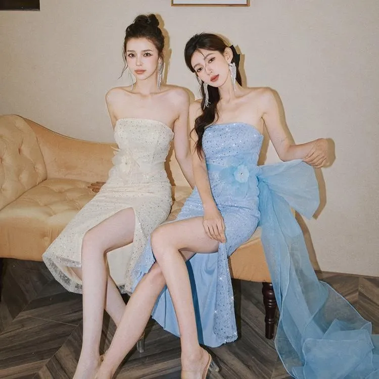 Diynav Dress 2024 New Three-Dimensional Flowers With Corset Dress High-End Fine Shiny Fishtail Dress