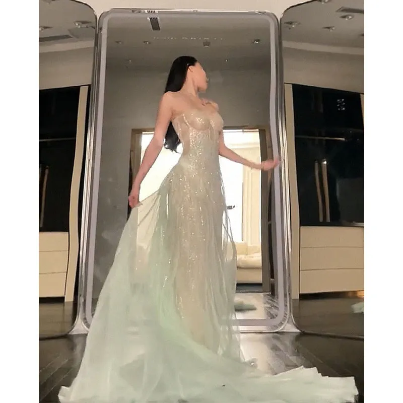 Diynav Dress With Bra Dress New Female Spring And Autumn Senior Sense Of The Birthday Dress Tug Tail Birthday Dress Party