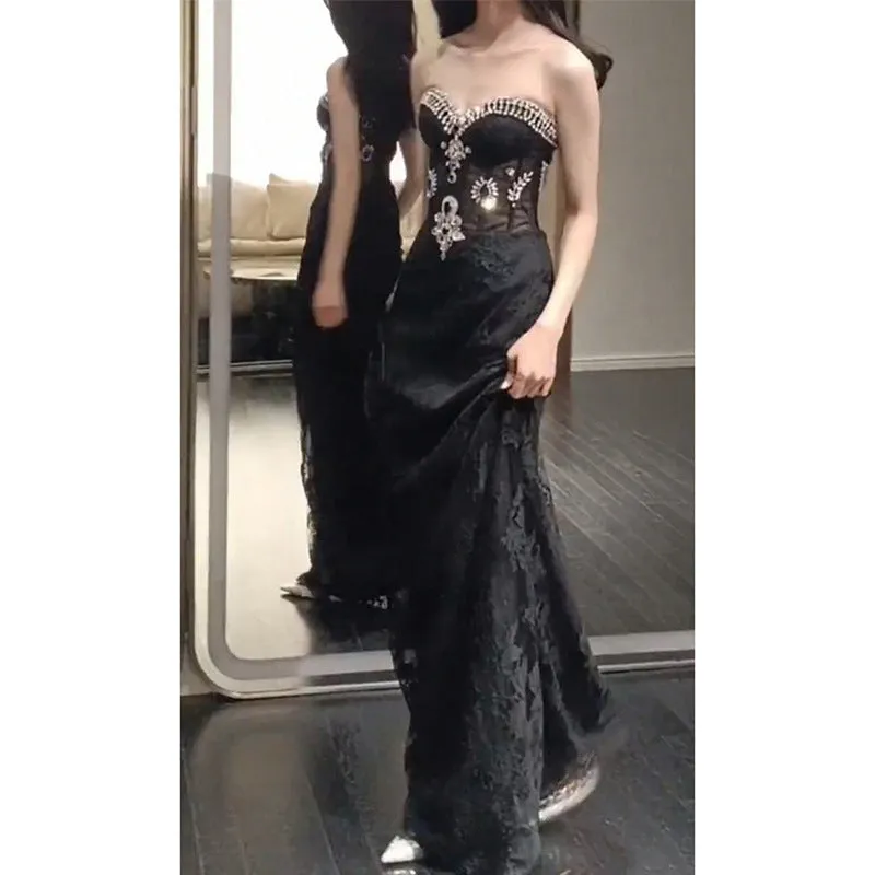 Diynav Dress With Bra Dress Woman 2024 Autumn New High-End Light Luxury Niche Banquet Heavy Industry Dress