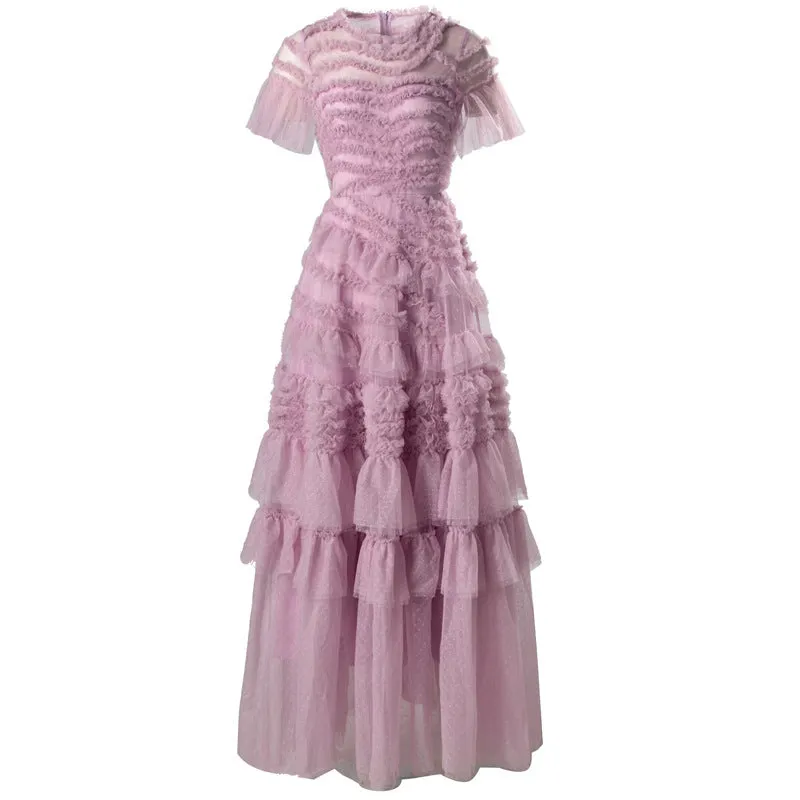 Diynav Wind Round Collar Lotus Leaf Side Splicing Short Sleeves Big Swing Purple Dress Dress Women's Autumn And Winter New 2024