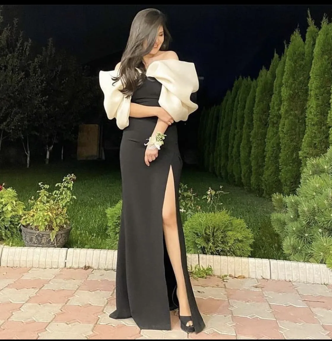 Diynav White and Black Stitching Evening Dress With Split HZ1017