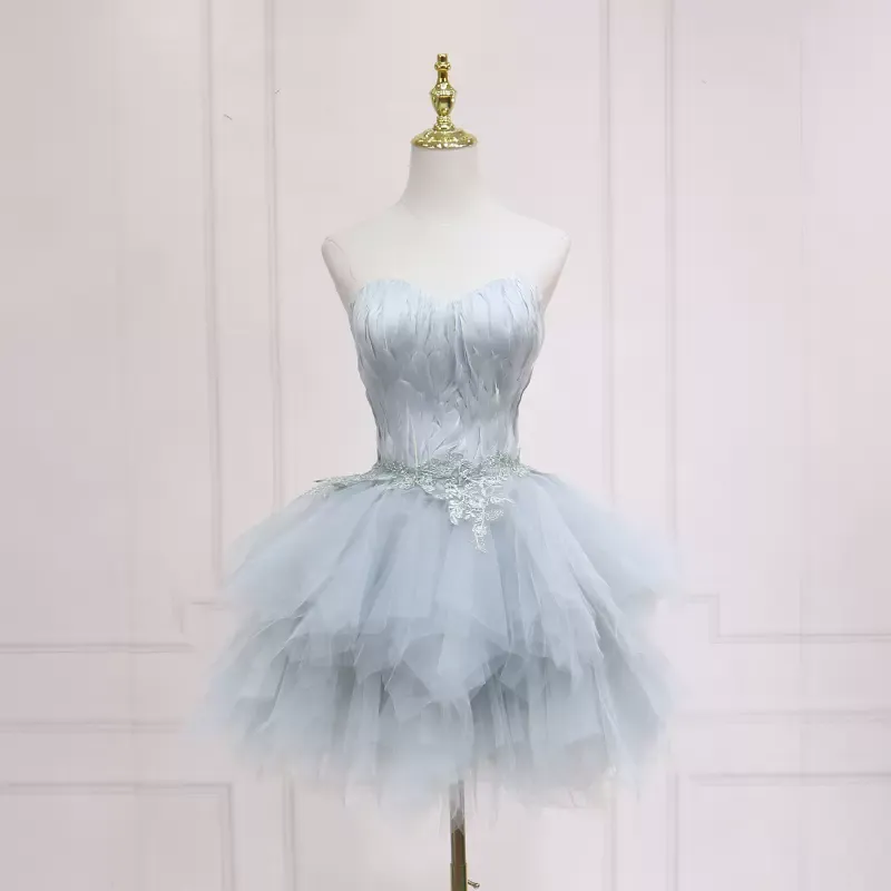 Diynav Grey Feather Short Homecoming Dress HZ1017