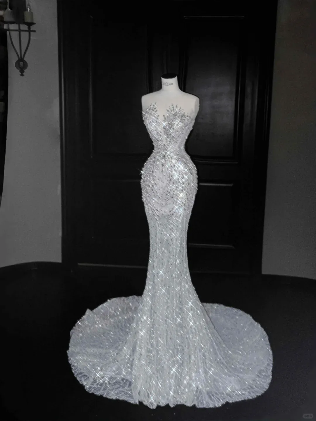 Diynav White Tulle Sequin Beaded Mermaid Wedding Dress,Long Prom Evening Dress HZ1017