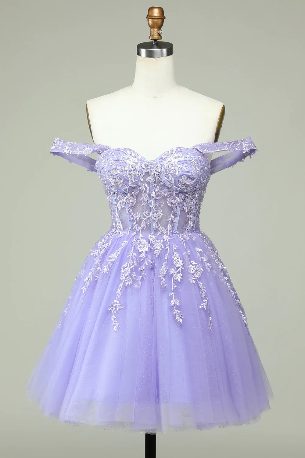 Diynav Line Off the Shoulder Lilac Corset Homecoming Dress with Appliques HZ1017