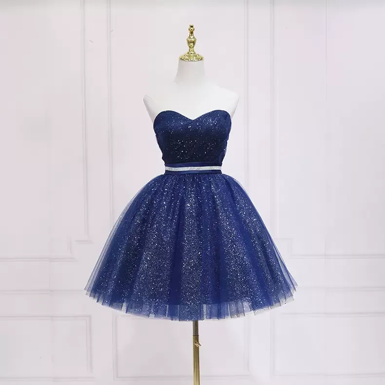 Diynav Blue Shiny Short Homecoming Dress HZ1017