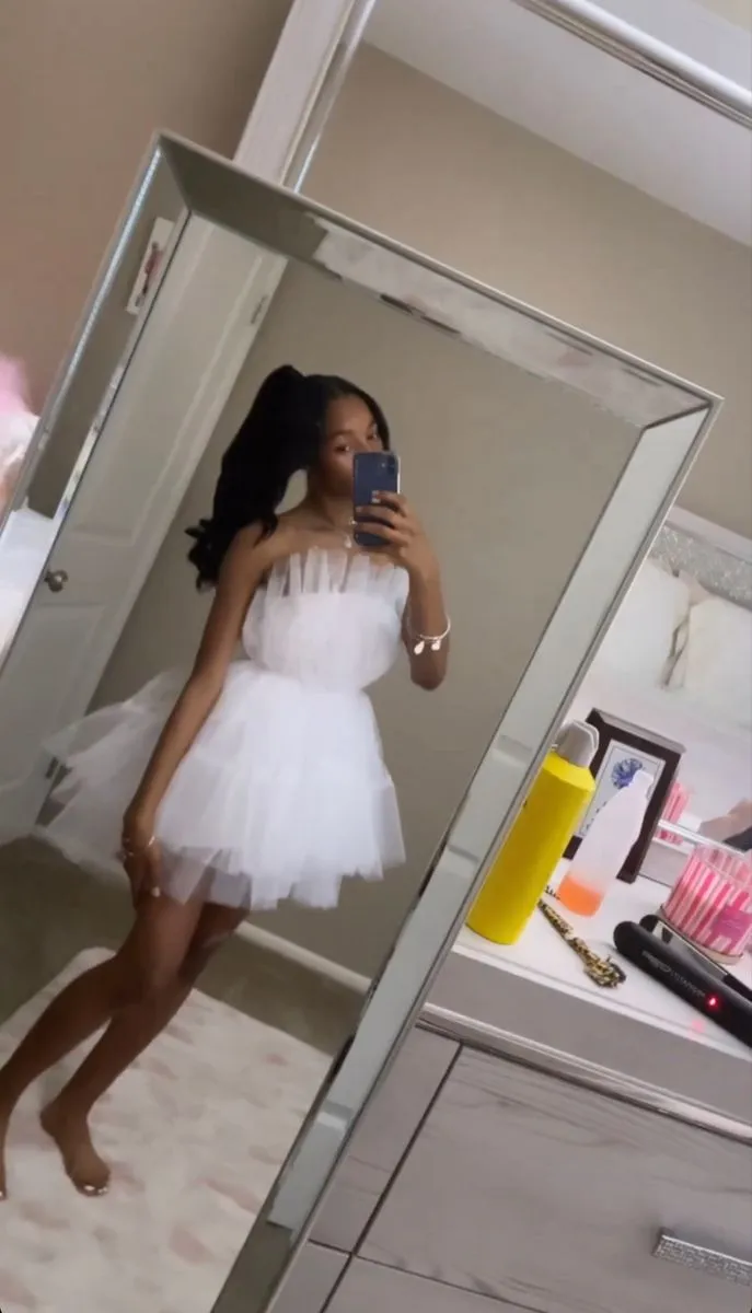 Diynav White A-line Tulle Homecoming Dress 18th Birthday Outfit HZ1017