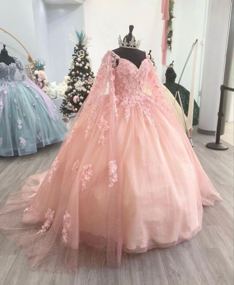 Diynav Tulle Lace Ball Gown,Pink Sweet 16 Dress,Pink Princess Dress HZ1017