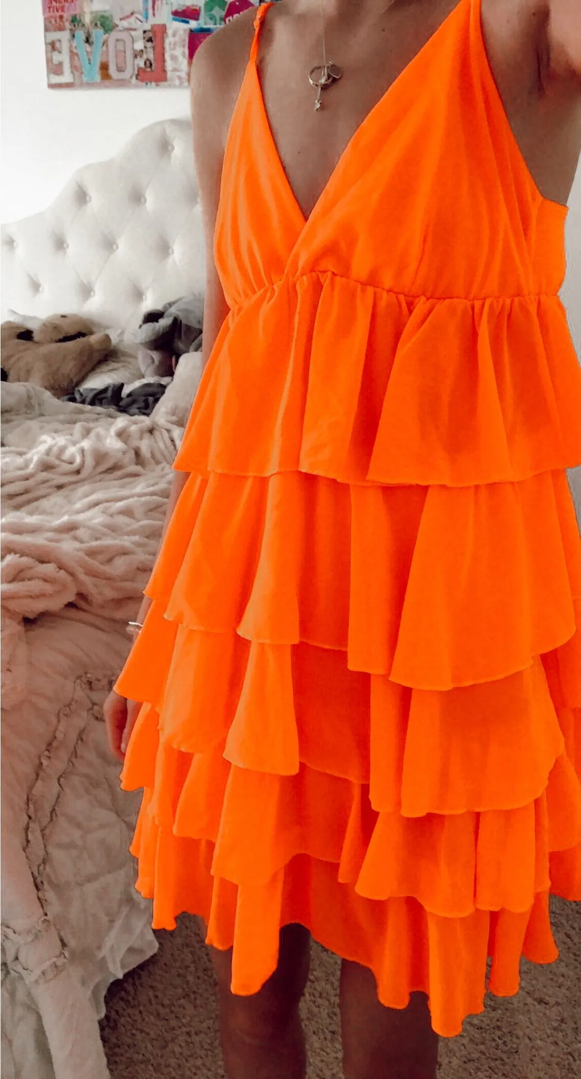 Diynav V Neck Orange Homecoming Dress,Orange Party Dress HZ1017