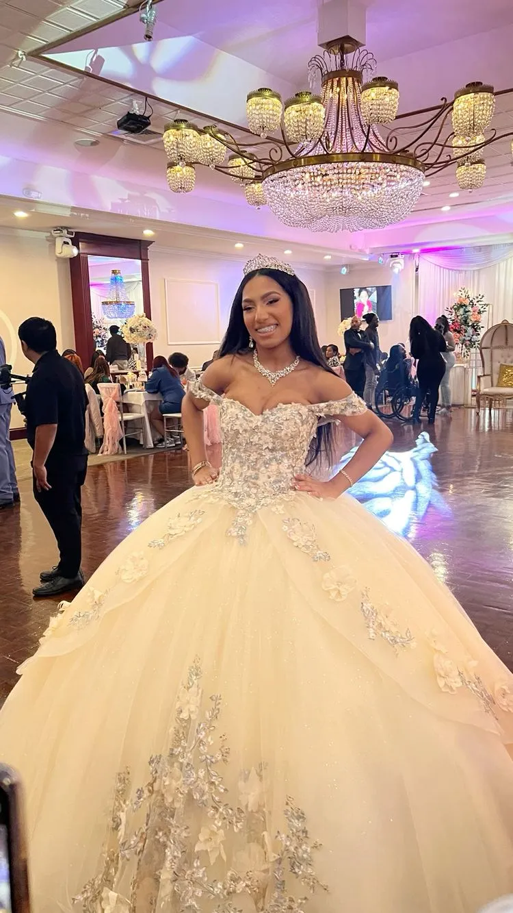 Diynav quince dress with flowers forest sweet 16 dress off the shoulder ball gown HZ1017