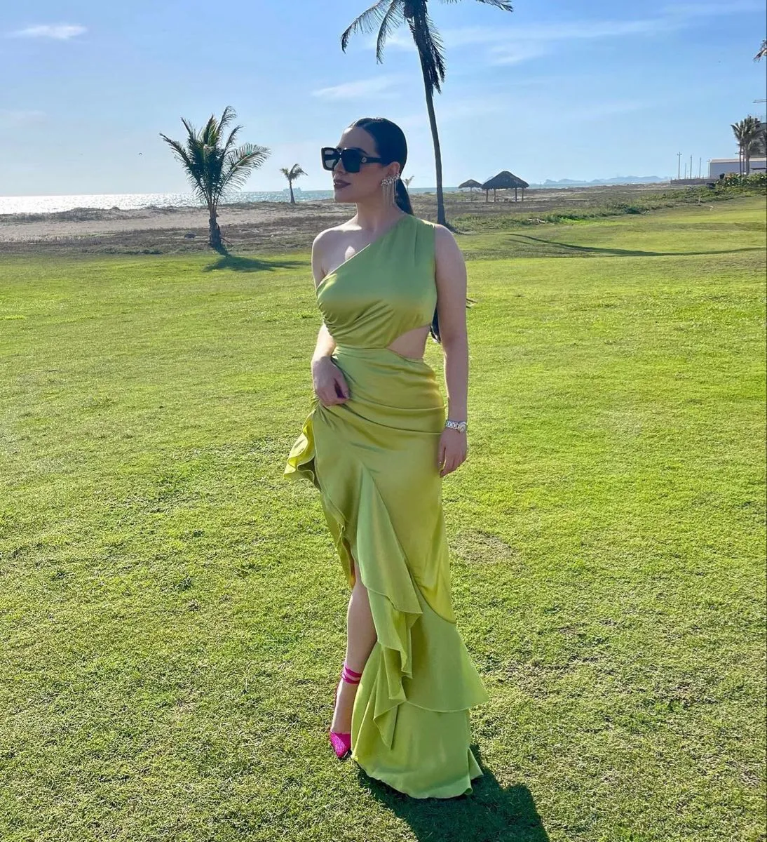 Diynav One Shoulder Irregular Hem Prom Dress Green Evening Dress HZ1017