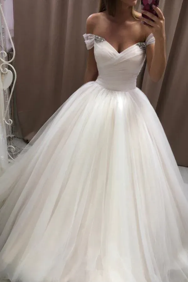 Diynav The Shoulder Tulle Sweetheart White Wedding Dresses Bridal Gown HZ1017