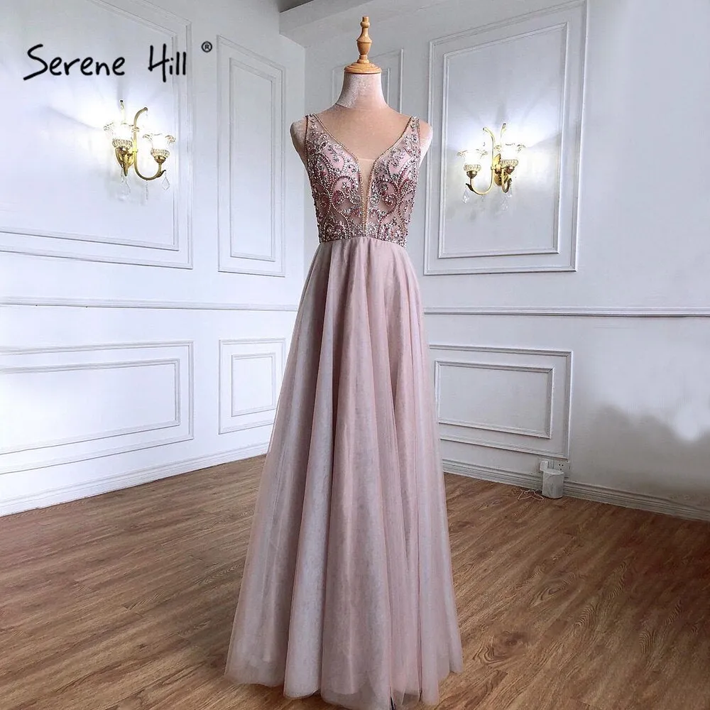 Diynav Backless A-Line Evening Dresses Gowns 2025 Beaded Simple Sexy For Women Wedding Party HZ1017